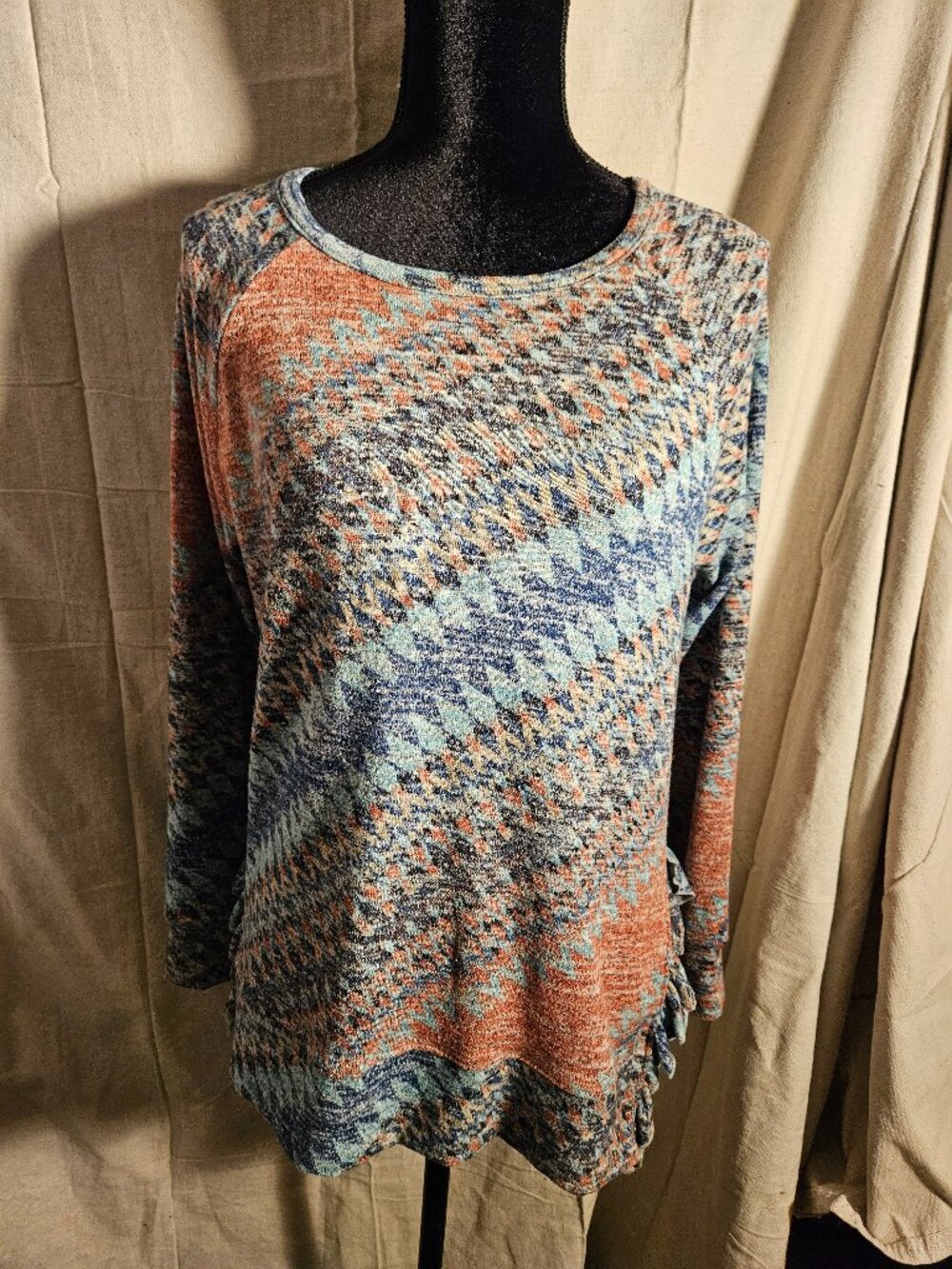 Abstract Southwestern Geometric Earthtone Lightweight Cha Cha Vente Shirt Sz M